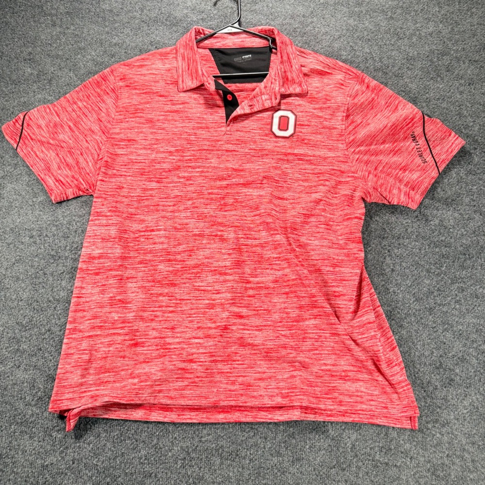 Ohio State Buckeyes Polo Shirt Scarlet & Gray Heathered Red Golf Top XXL Mens